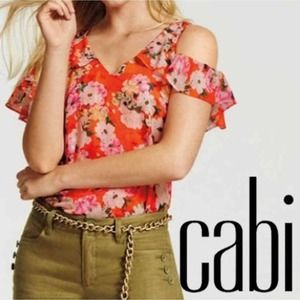 Cabi Lush Cold‎ Shoulder Shirt Women’s Medium Chiffon Layered Floral